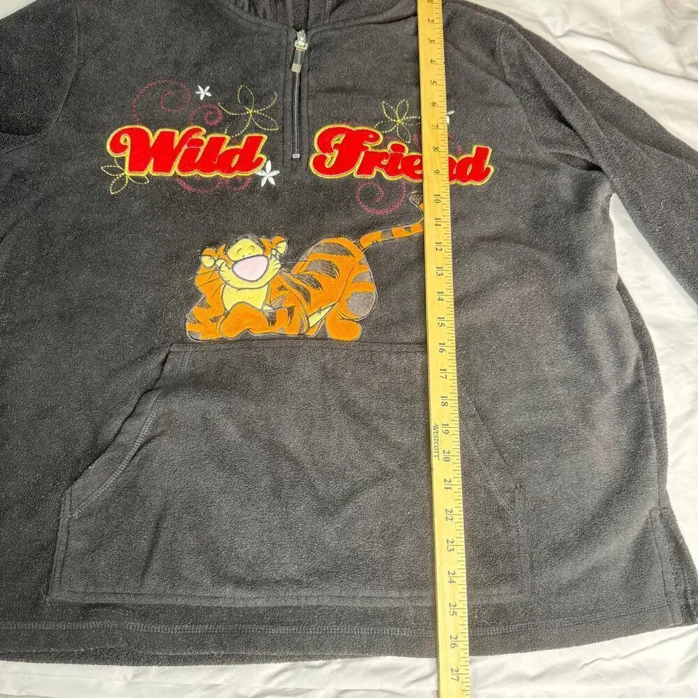 Disney Tigger Womens 2X Fleece Hoodie Wild Friend 1/4 Zip Embroidered Plus